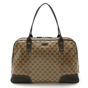 Gucci Sherry Boston Bag Handbag Canvas Leather Beige Brown Cream